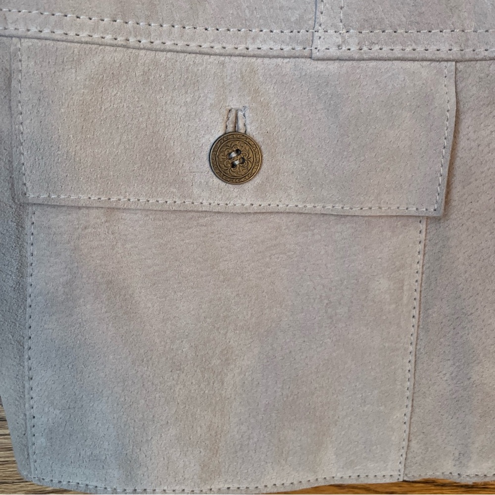 Chicos Women’s Suede Gray Jacket Sz 1 Button Front Military Mandarin Collar NWT - Picture 3 of 12